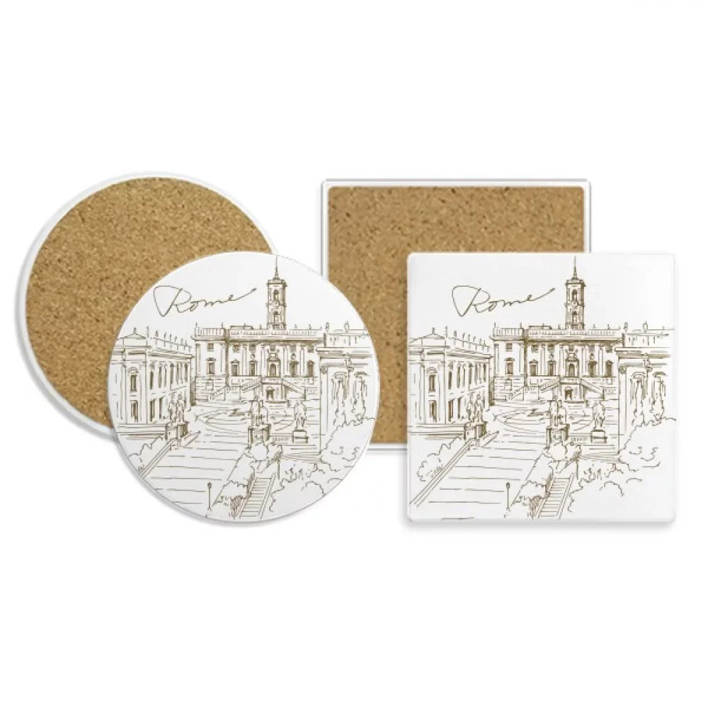 Fontana di Trevi Rome Fontana Landmark Coaster Cup Mug Holder Absorbent Stone Cork Base Set
