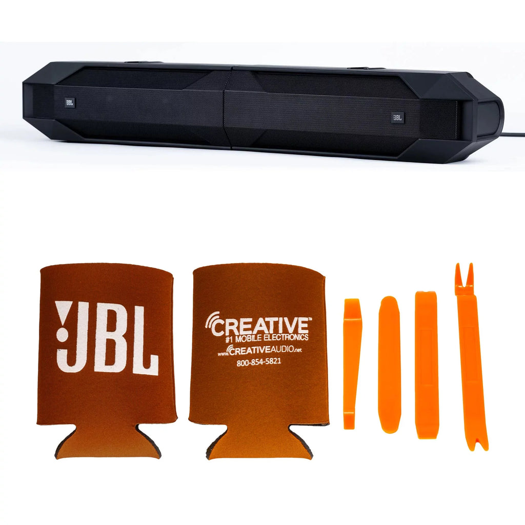 JBL JBLBB4005D - 5-Door Passive Sound Bar with Bronco with JBL Apex PA 1502 2 Channel Marine & Powersport Amplifier - 150 x 2 At 2-Ohms and Bronco Install Accessories