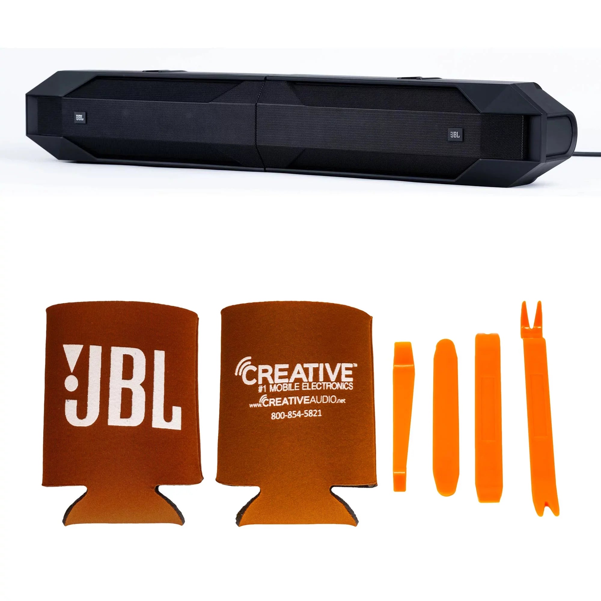 JBL JBLBB4005D - 5-Door Passive Sound Bar with Bronco with JBL Apex PA 1502 2 Channel Marine & Powersport Amplifier - 150 x 2 At 2-Ohms and Bronco Install Accessories