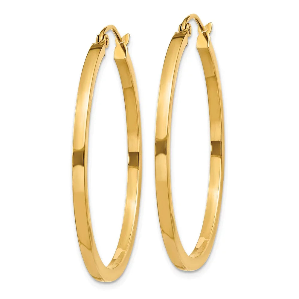 Real 14kt Yellow Gold 2mm Princess Square Tube Hoop Earrings; Adults and Teens; Women and Men