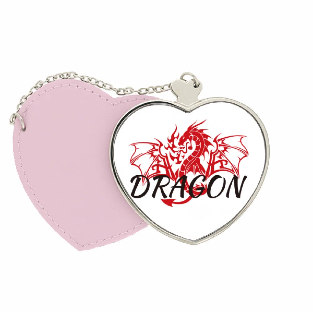 Dragon Animal Myth Wings East West Mirror Travel Purse Makeup Heart Pink