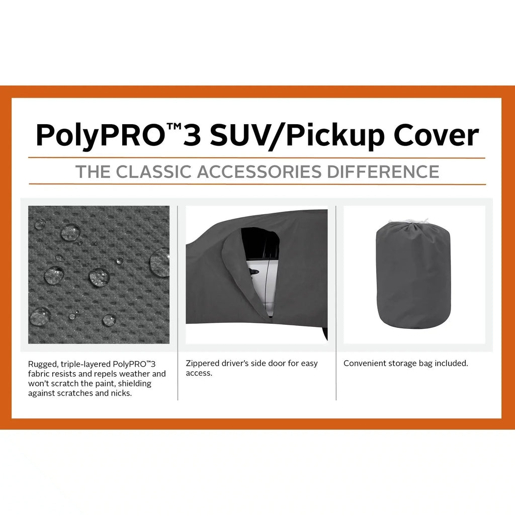 Classic Accessories OverDrive PolyPRO™ 3 Heavy-Duty Car Protection - Compact SUV or Truck Coating Up to 187"L, Charcoal