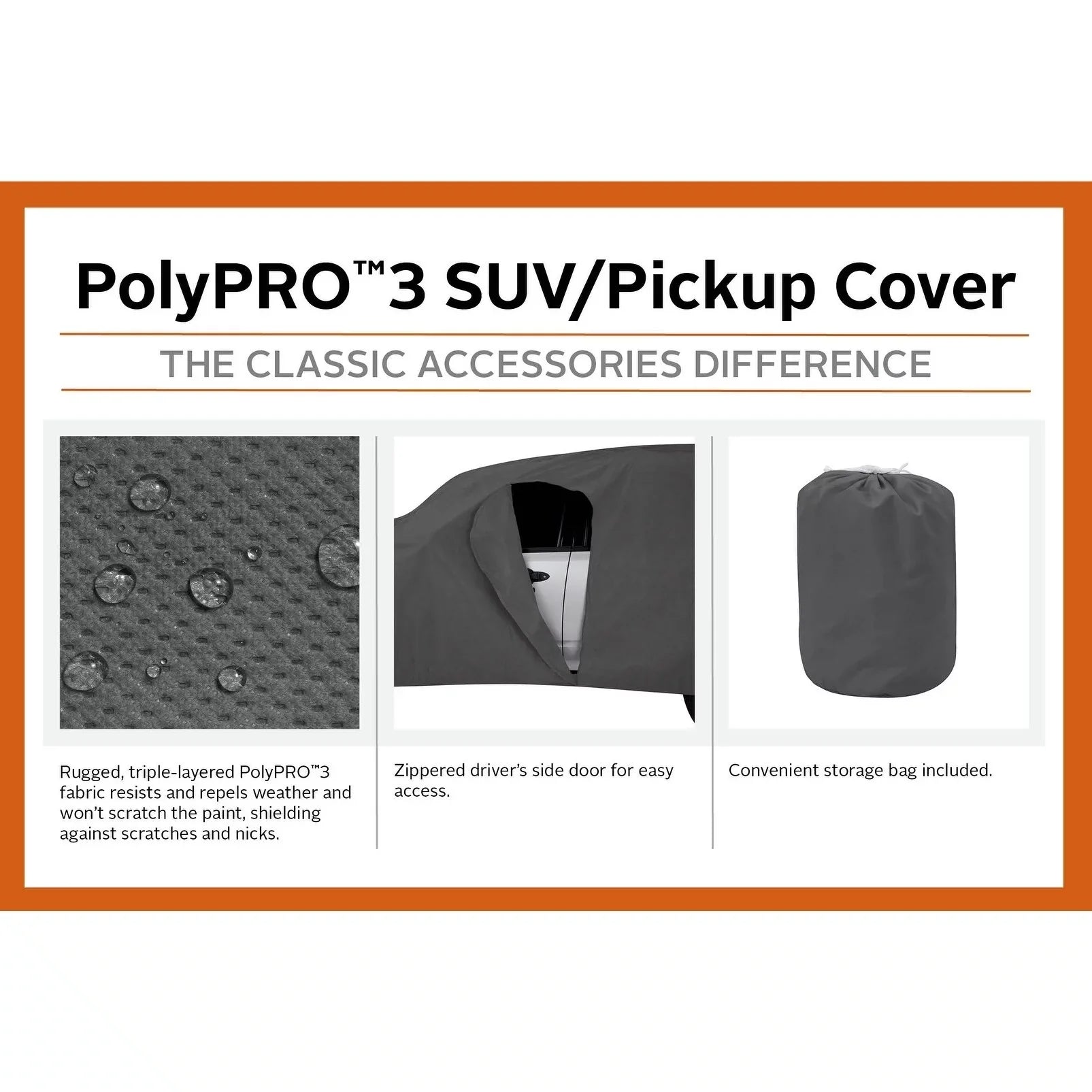 Classic Accessories OverDrive PolyPRO™ 3 Heavy-Duty Car Protection - Compact SUV or Truck Coating Up to 187"L, Charcoal