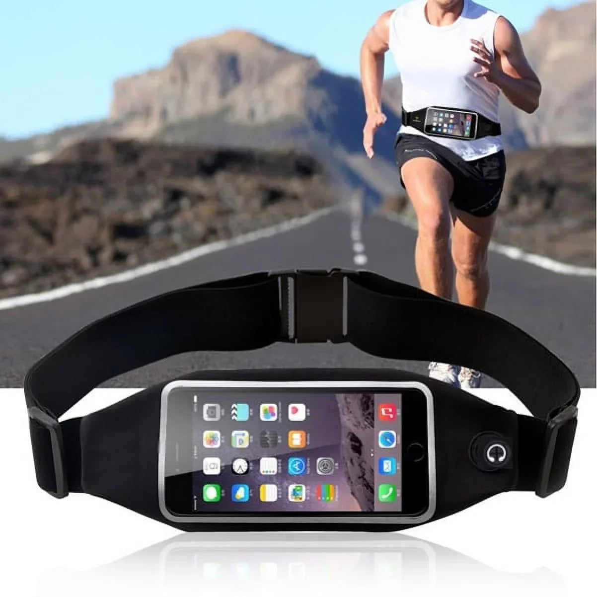 Black Sport Workout Belt Waist Bag Case w Headset OEM 3.5mm Handsfree Earphones A6Z ASUS ZenFone Max Plus M1, ROG Phone, AR 5z 4 Pro 3 Max 2E 2 - Blackberry Z30, Priv, DTek50, Leap, Motion