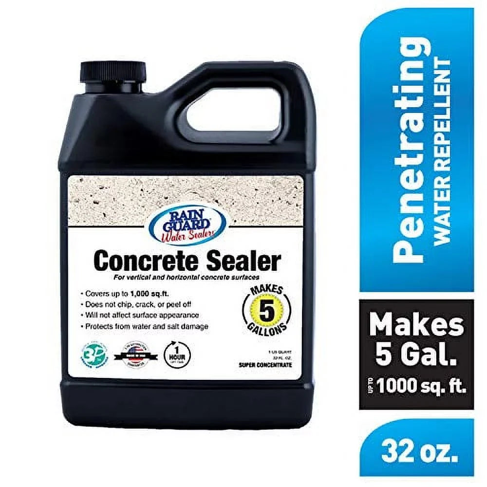 Rain Guard Water Sealers SP-4003 Concrete Sealer Super Concentrate - Water Repellent Interior or Exterior Concrete - Shield up to 1000 Sq. Ft, 32 oz Makes 5 Gallons, Invisible Clear