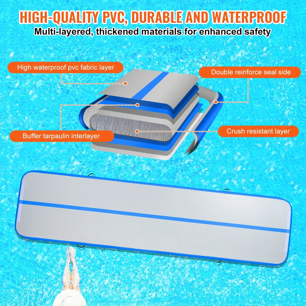 SKYSHALO 13ft Air Cushion Inflatable Gymnastics Training Vibrating Fitness Mat with Pump