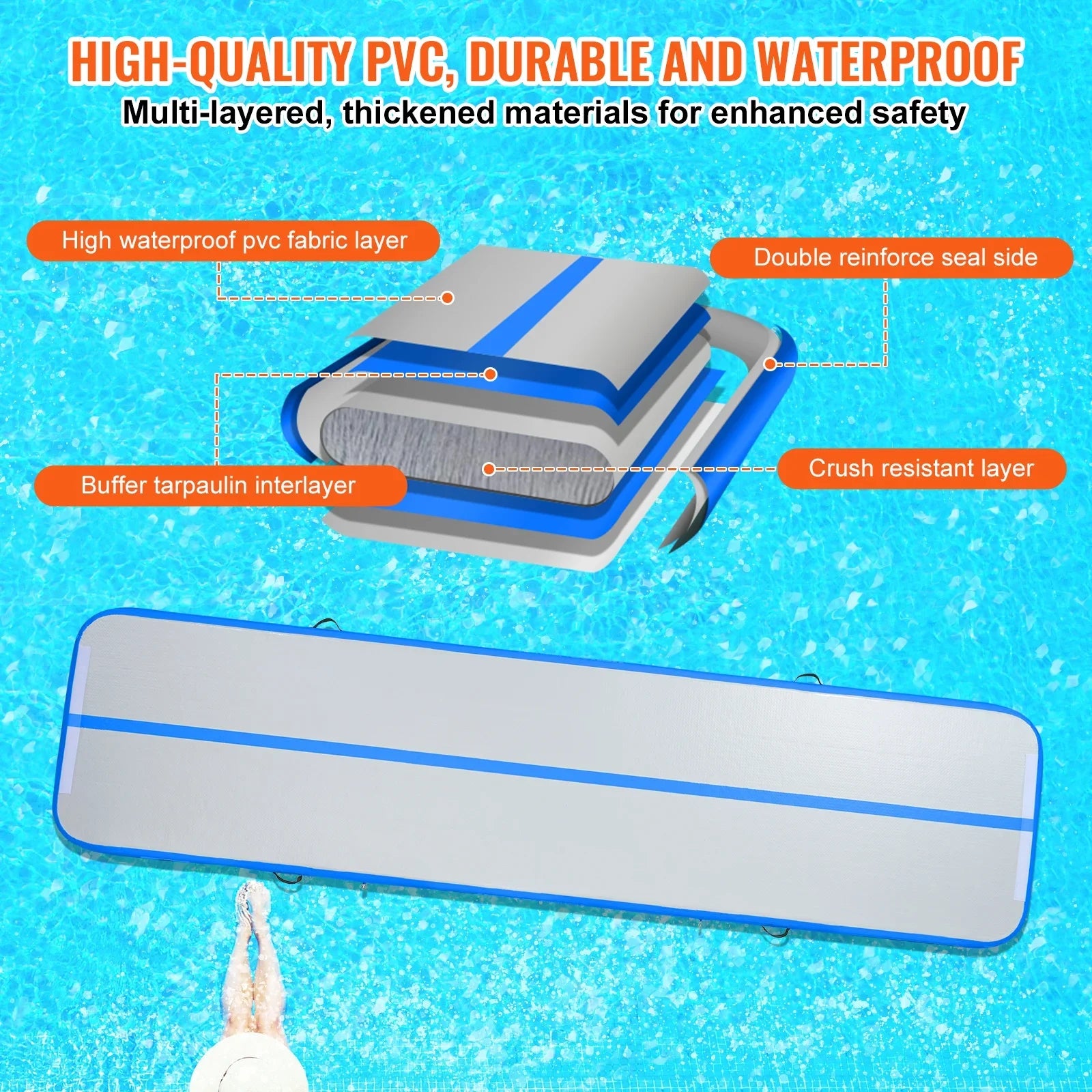 SKYSHALO 13ft Air Cushion Inflatable Gymnastics Training Vibrating Fitness Mat with Pump