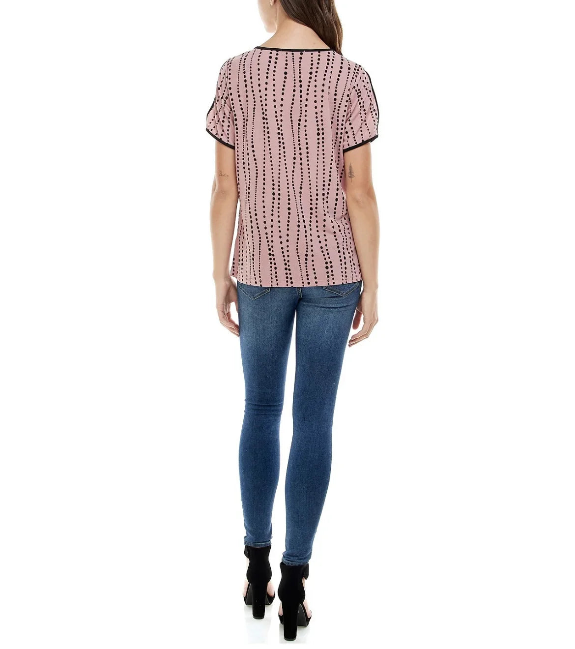 Adrienne Vittadini Women's Keyhole and Contrast Binding Split Sleeve Top Size XL