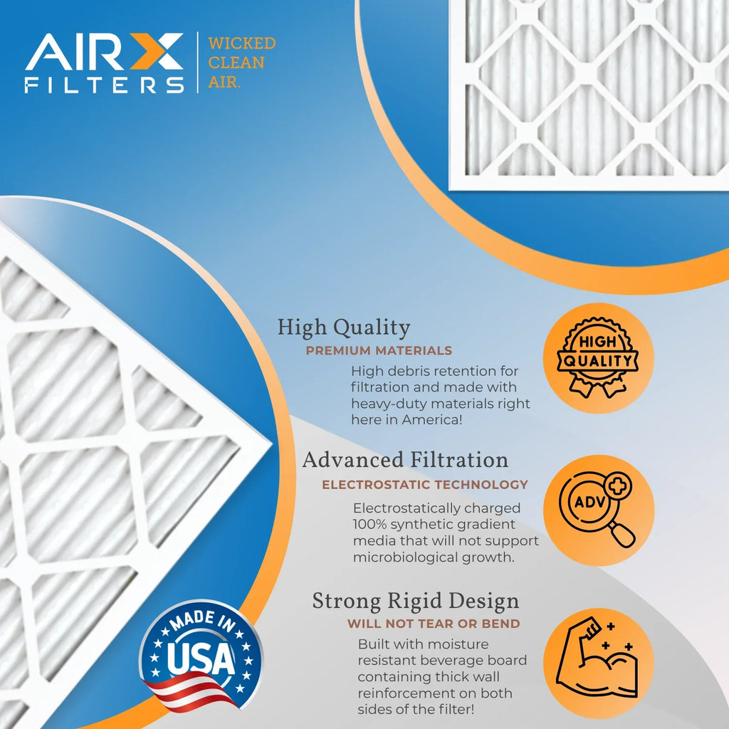 16x16x2 Air Filter MERV 8 Comparable to MPR 700 & FPR 5 Electrostatic Pleated Air Conditioner Filter 6 Pack HVAC AC Premium USA Made 16x16x2 Furnace Filters by AIRX FILTERS WICKED CLEAN AIR.