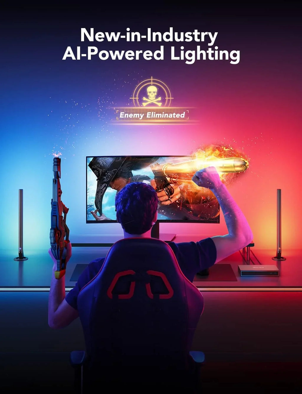 Govee AI Gaming Sync Box Kit, with Light Bars And Monitor Back Light, HDMI2.0 4K Gaming Box, RGBIC LED Light Strip 27-34 inch Monitors, Works with Alexa, Google Assistant, and CEC, 3 HDMI In 1 Out