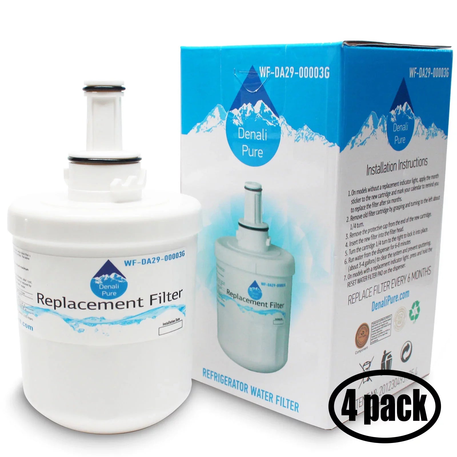 4-Pack Replacement Samsung RF267ABRS Refrigerator Water Filter - with Samsung DA29-00003G, Samsung DA29-00003B, Samsung DA29-00003A Fridge Water Filter Cartridge