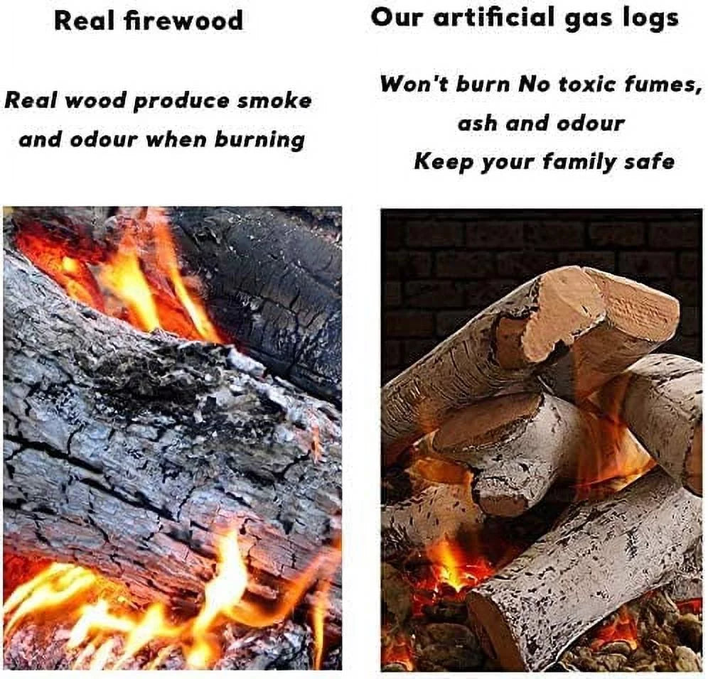 Hisencn Gas Fireplace Logs Set Ceramic White Birch Wood Logs Indoor Inserts Outdoor Firebowl,Fire Pits, Vented, Propane, Gel, Ethanol, Electric, Realistic Fireplace Decoration 6 Pcs