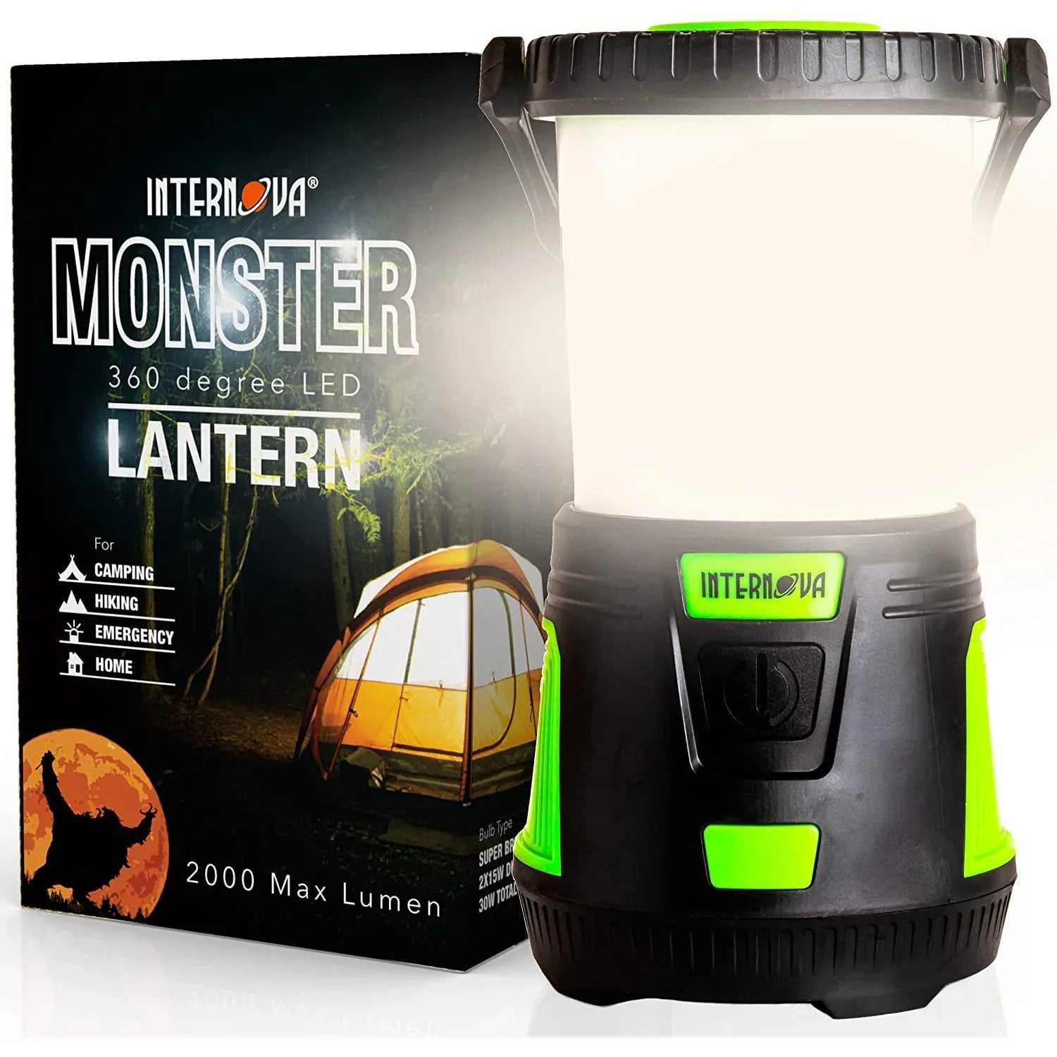 Internova Monster LED Camping Lantern, 2000 Lumens Output Camping, Hiking, Emergency Use and Power Outages