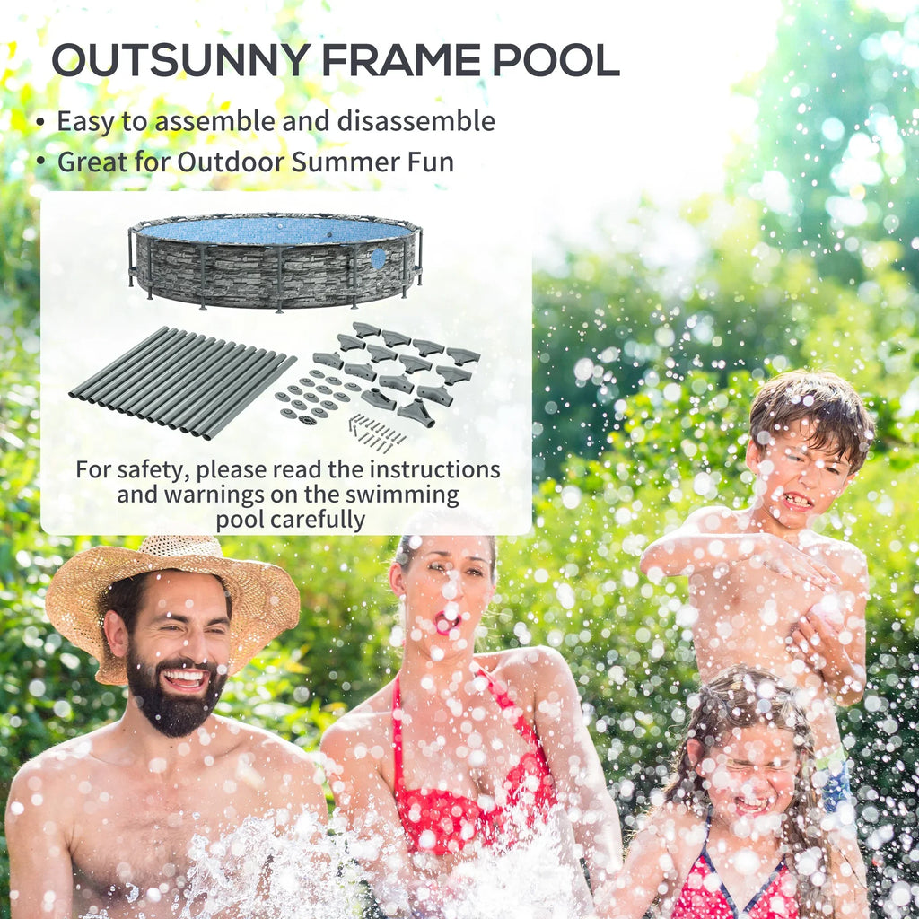 Outsunny 14' Above Ground Pool with Filter Pump, Steel Frame Pool, Brick