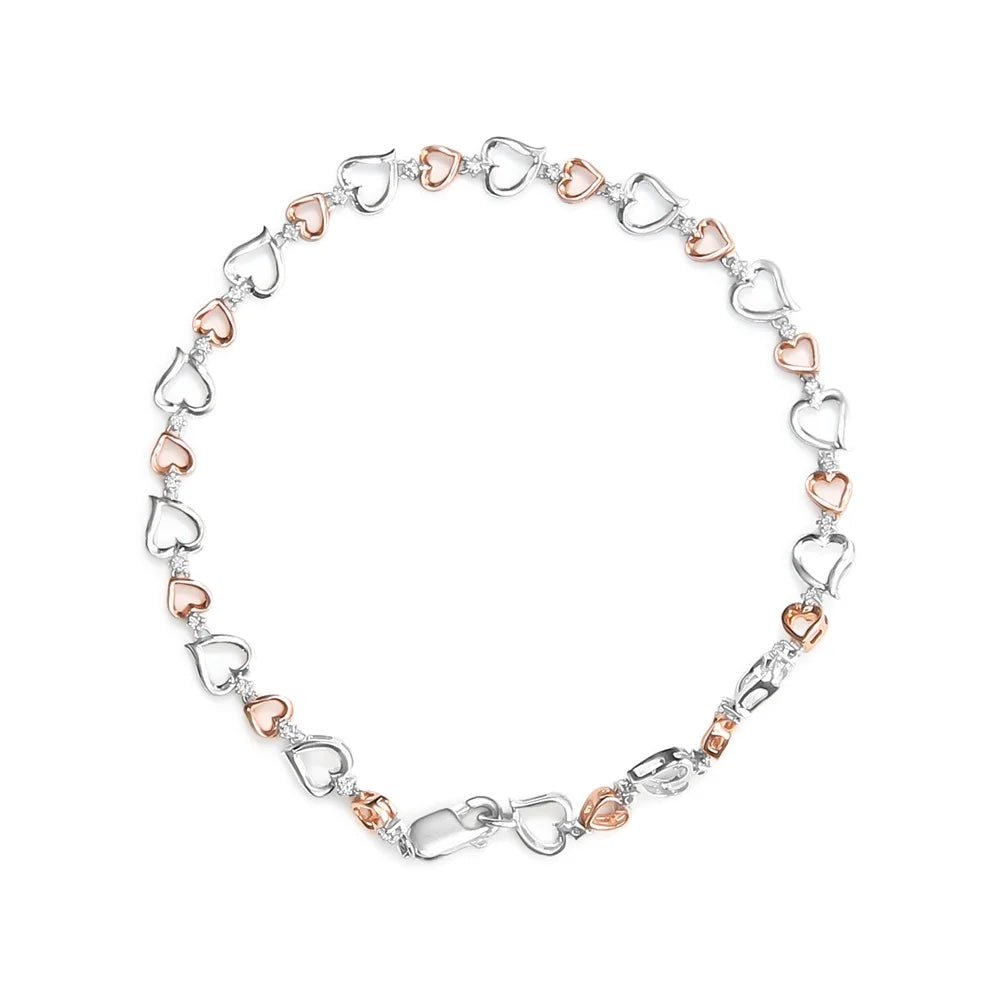 Haus of Brilliance 14K Rose Gold Plated .925 Sterling Silver 1/4 Cttw Womens Round cut Lobster Claw Clasp Diamond Heart Link Bracelet (I-J Color, I2-I3 Clarity) - Size 7" Inches