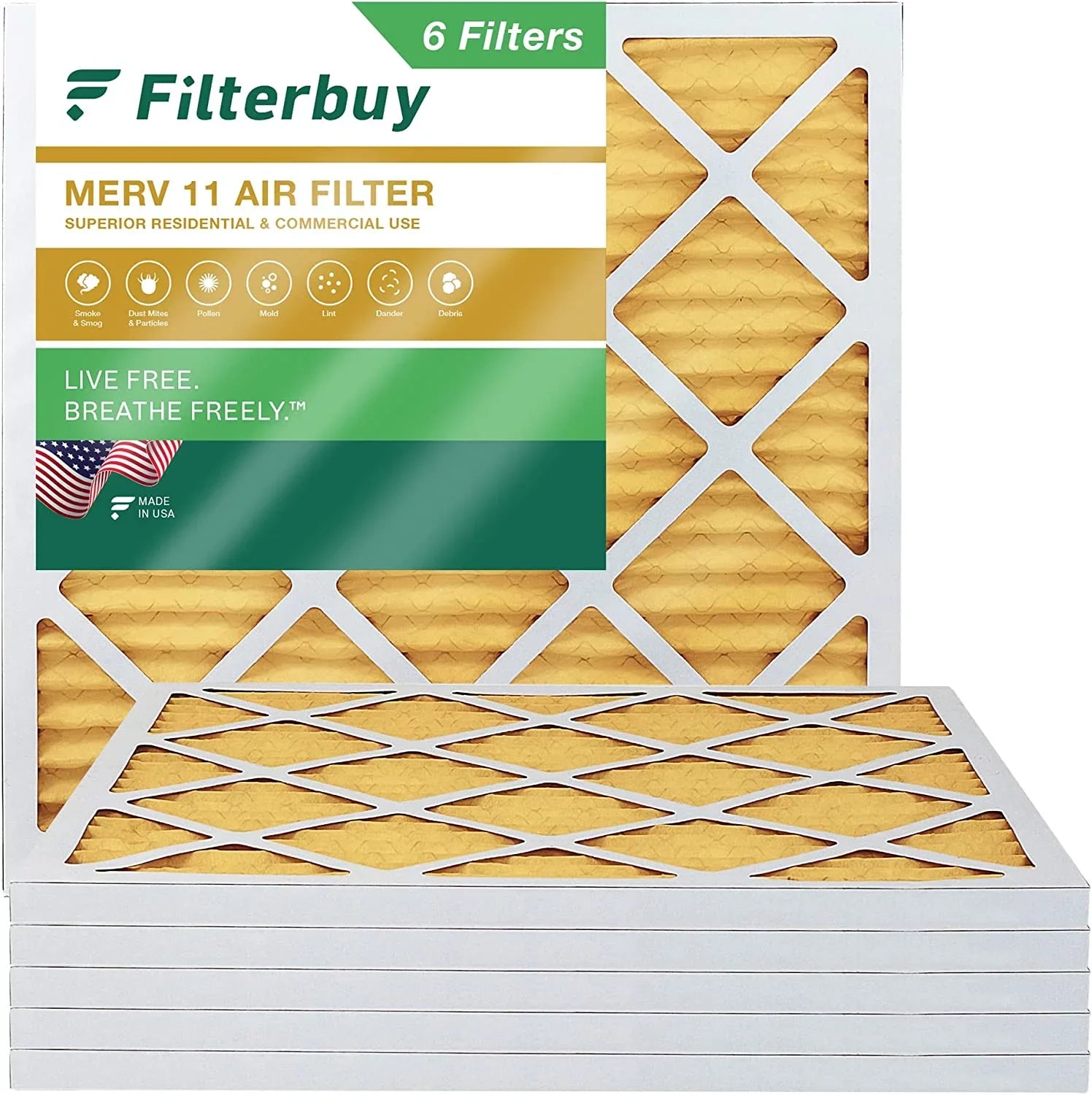 Filterbuy 12x12x1 MERV 11 Pleated HVAC AC Furnace Air Filters (6-Pack)