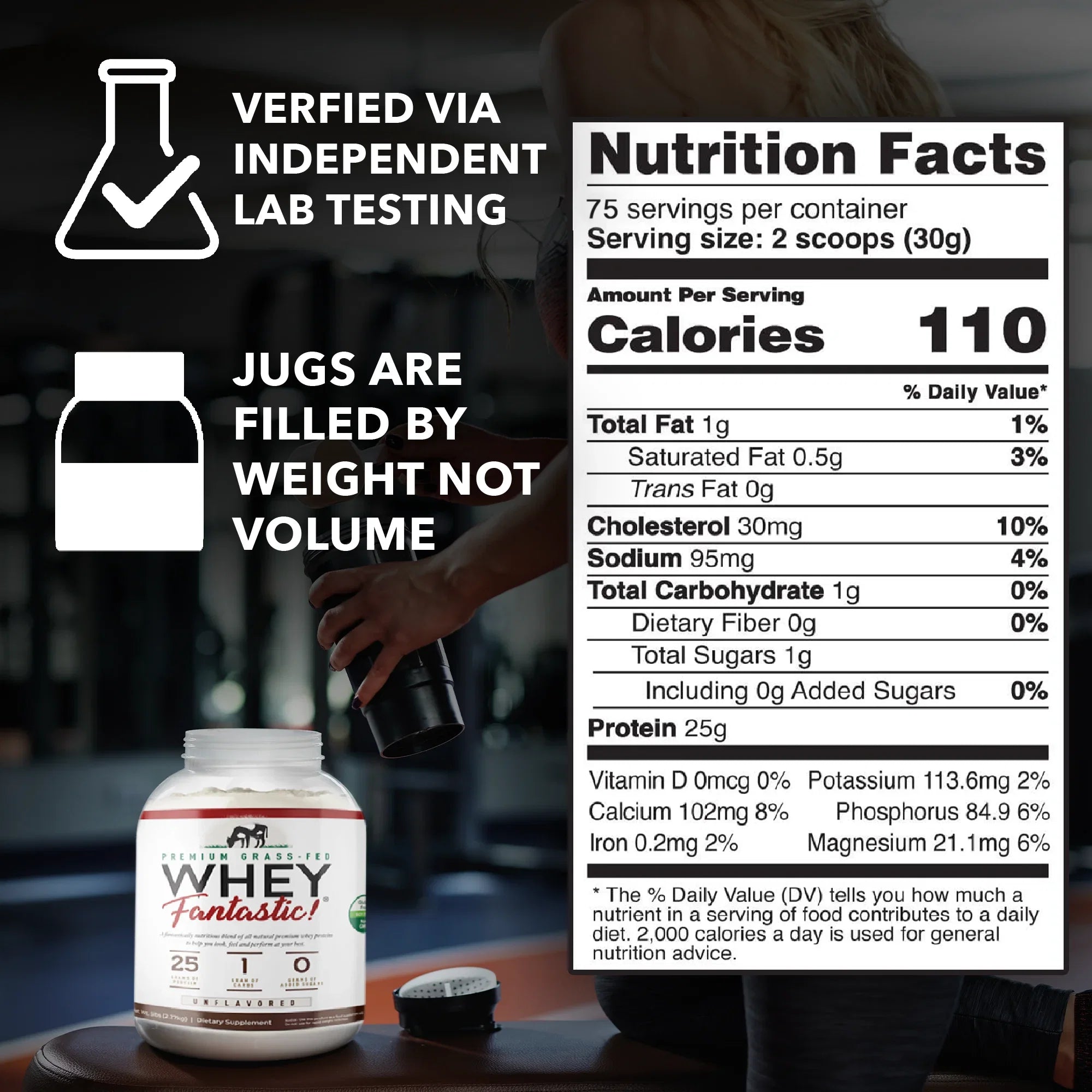 Whey Fantastic 5LB Grass Fed Whey Protein – Unflavored, Optimum Blend of 3 Whey Proteins - 75 Servings