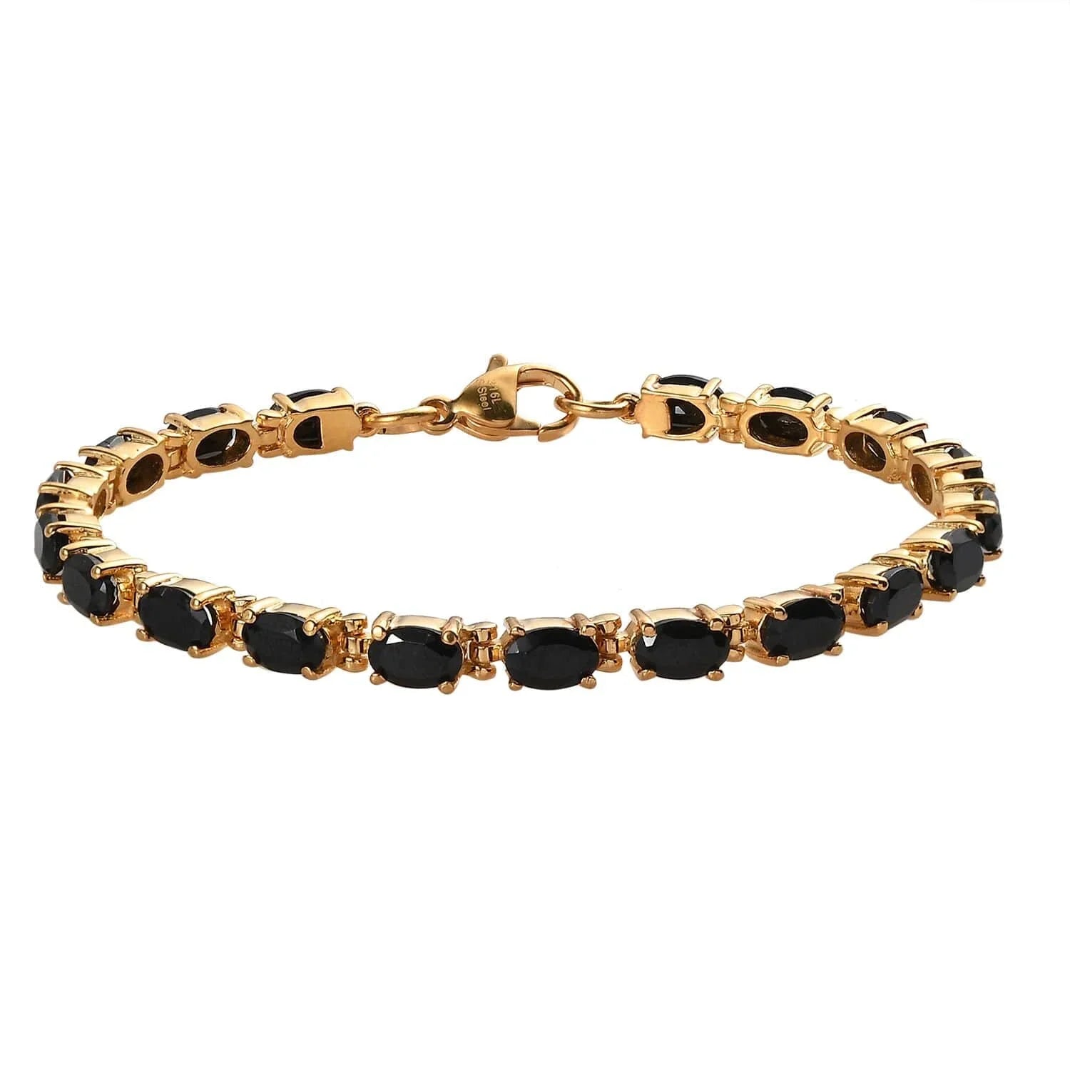 Shop LC Black Spinel Oval Stainless Steel Yellow Gold Ion Plated Bracelet Women Jewelry Size 6.5" Ct 8.49 Birthday Gifts