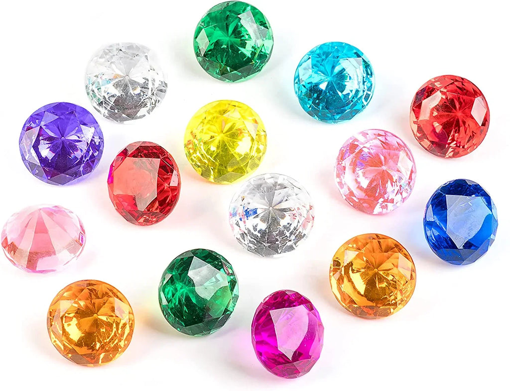 PUBGAMER Diving Gem Pool Toy 15 Big Colorful Diamond Set with Big Treasure Chest Pirate Box Underwater Gem Diving Dive Throw Toy Set Swimming Training Gift Toy