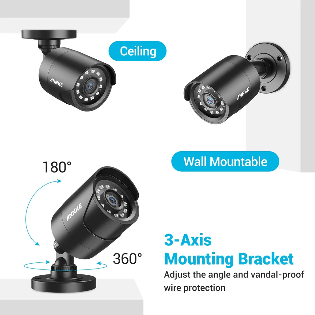 ANNKE 4 Pack 1080P HD TVI Home Security Camera Outdoor Indoor, 1920TVL, IP66 Waterproof, Night/Day Vision, Surveillance CCTV Bullet Camera
