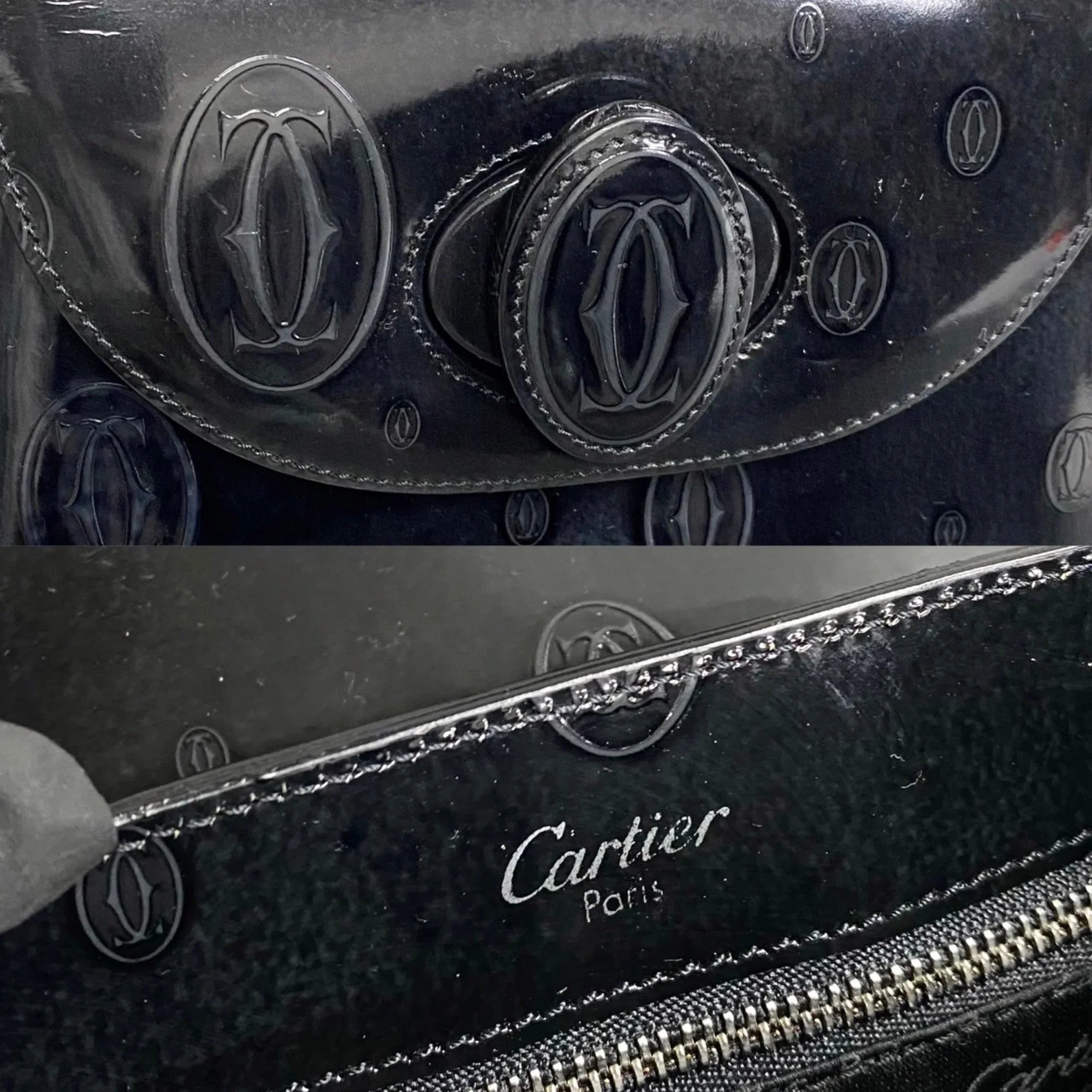 Pre-Owned CARTIER Happy Birthday Turnlock Patent Leather Handbag Black 19374 (Good)