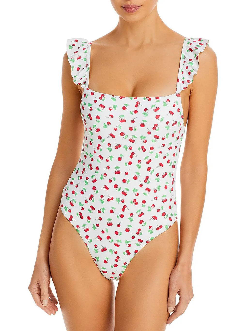 Aqua Swim Womens Maillot Square Neck Ruffled One-Piece Swimsuit