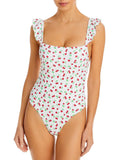 Aqua Swim Womens Maillot Square Neck Ruffled One-Piece Swimsuit