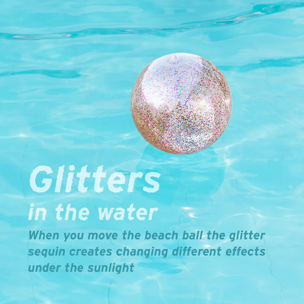Lina Inflatable Beach Ball Pool Accessory Glitter Confetti 16 & 24 Inch Outdoor Beach Theme Water Sand Toy Beach Party Decoration, Pool Party Supplies Beach Balls -Set of 5 |
