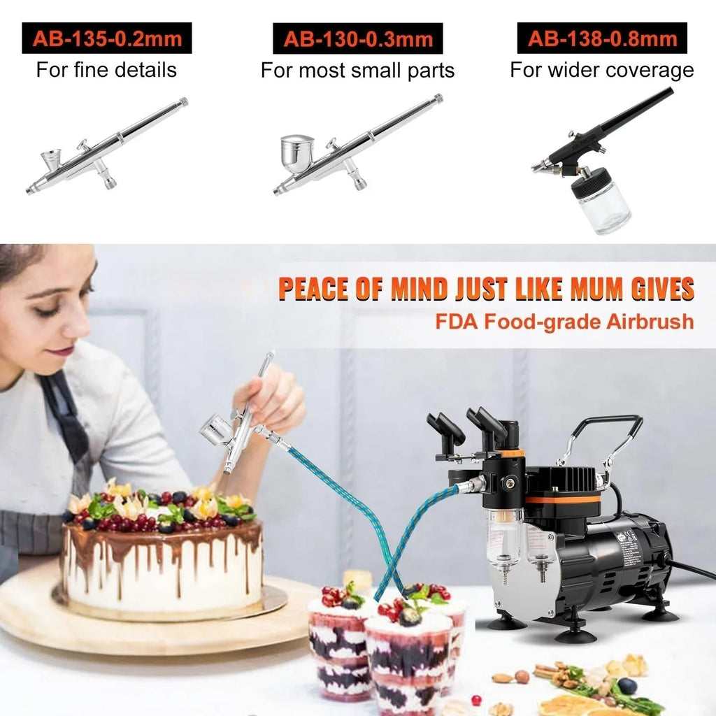 BENTISM Airbrush Kit, Professional Airbrush Set with Compressor, Airbrushing System Kit with Multi-purpose Dual-action Gravity Feed Airbrushes, Art Nail Cookie Tatto