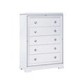 Benjara Axl 52 Inch 5 Drawer Tall Dresser, Mirror Trim, Crystal Accent, White Wood